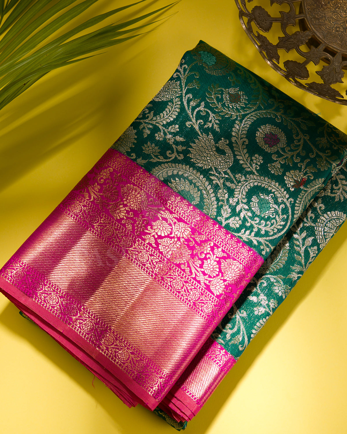 Jade Green and Rani Pink Kanjivaram Silk Saree - S1253(A)