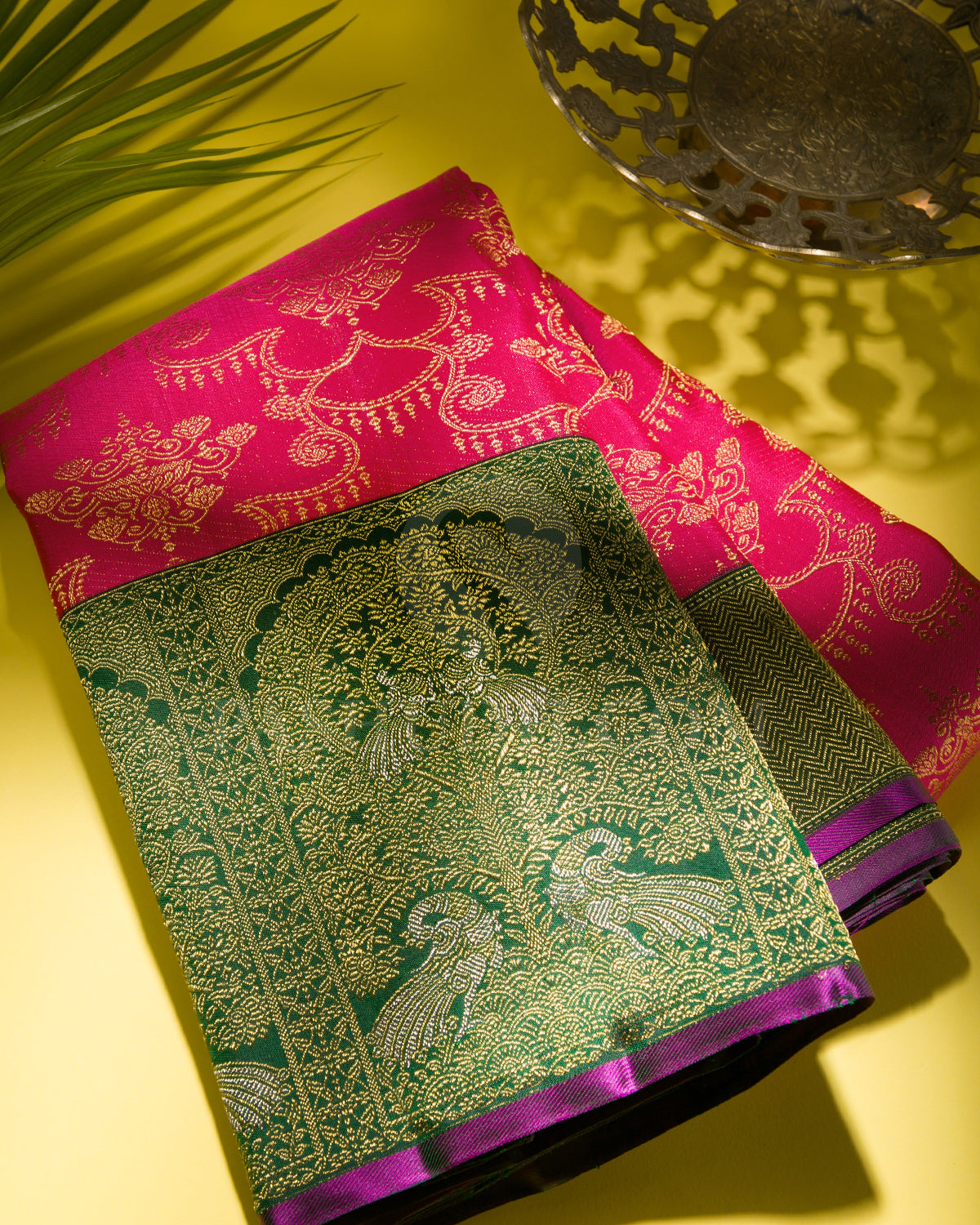 Candy Pink And Forest Green Kanjivaram Silk Saree - S1048(F)