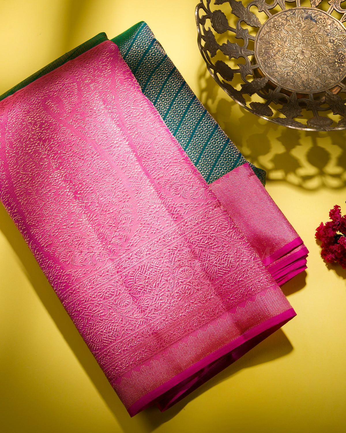 Peacock Blue And Baby Pink Kanjivaram Silk Saree -S1261(A)