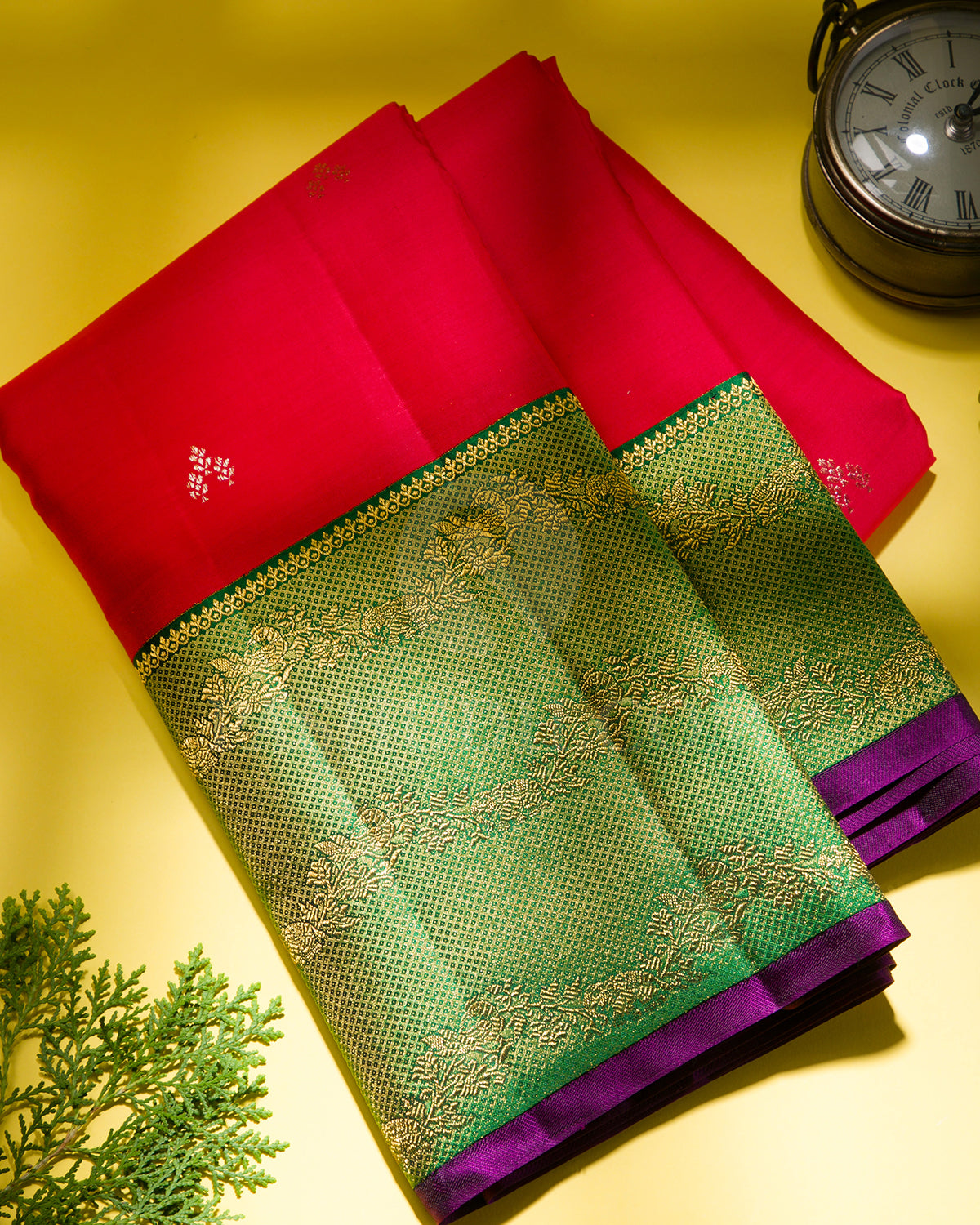 Red And Dark Green Kanjivaram Silk Saree - S1147(C)