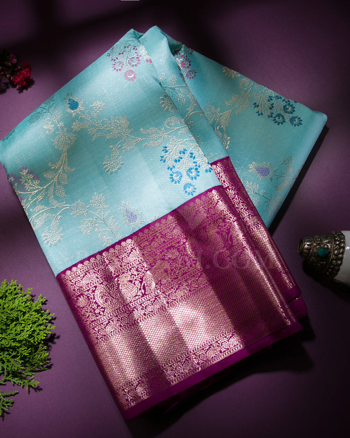 Sky Blue And Magenta Kanjivaram Silk Saree - S1219(A)