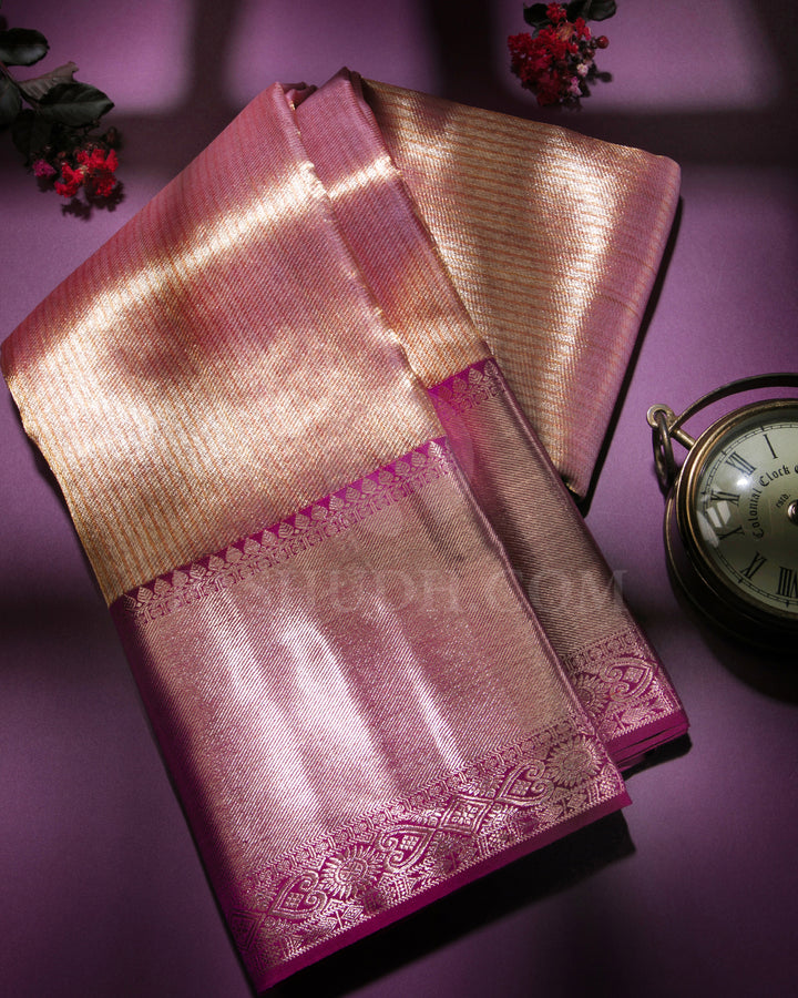 Gold, Silver And Violet Organza Kanjivaram Silk Saree - S1229(A)