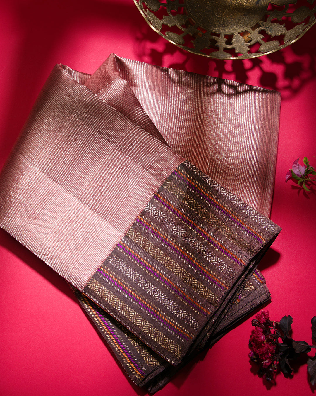 Old Rose And Light Brown Kanjivaram Silk Saree - S1114(B)
