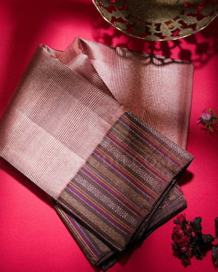 Old Rose And Light Brown Kanjivaram Silk Saree - S1114(B)