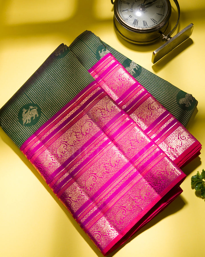 Bottle Green And Rani Pink Traditional Kanjivaram Silk Saree - S1233(A)