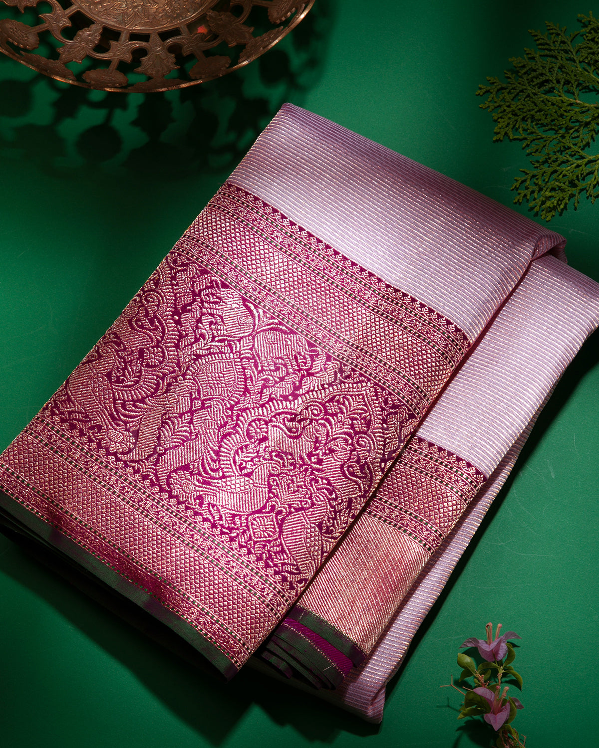 Baby Pink and Violet Kanjivaram Silk Saree - S1234(A)