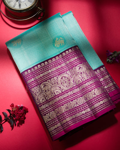 Turquoise And Purple Kanjivaram Silk Saree - S1260(A)