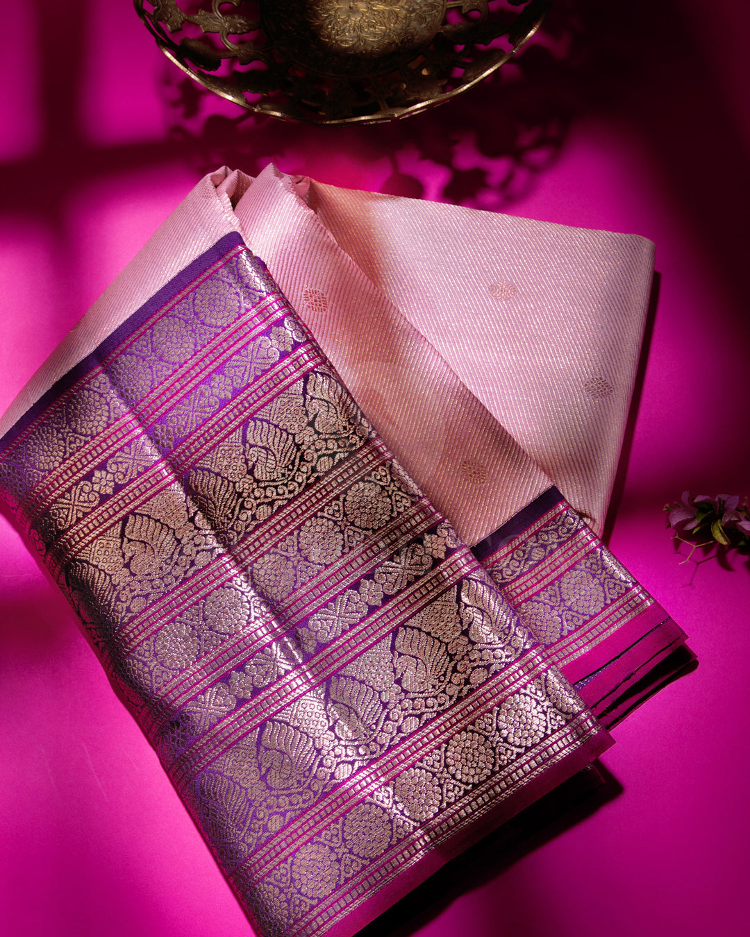 Mild Pink And Royal Purple Traditional Kanjivaram Silk Saree - S1236(A)