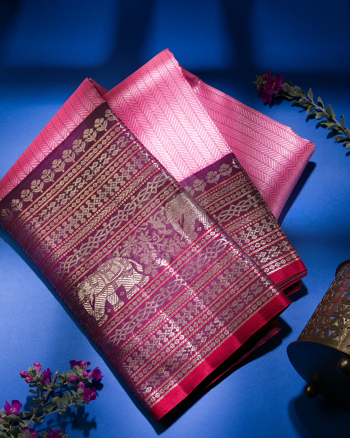 Rose Pink And Arakku Kanjivaram Silk Saree - S1237(A)