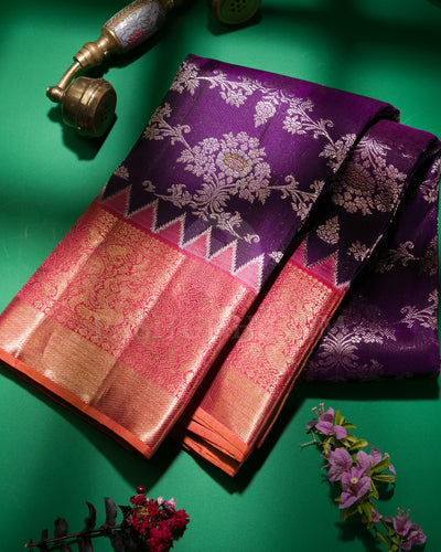 Purple And Pale Orange Kanjivaram Silk Saree - S1242(A)