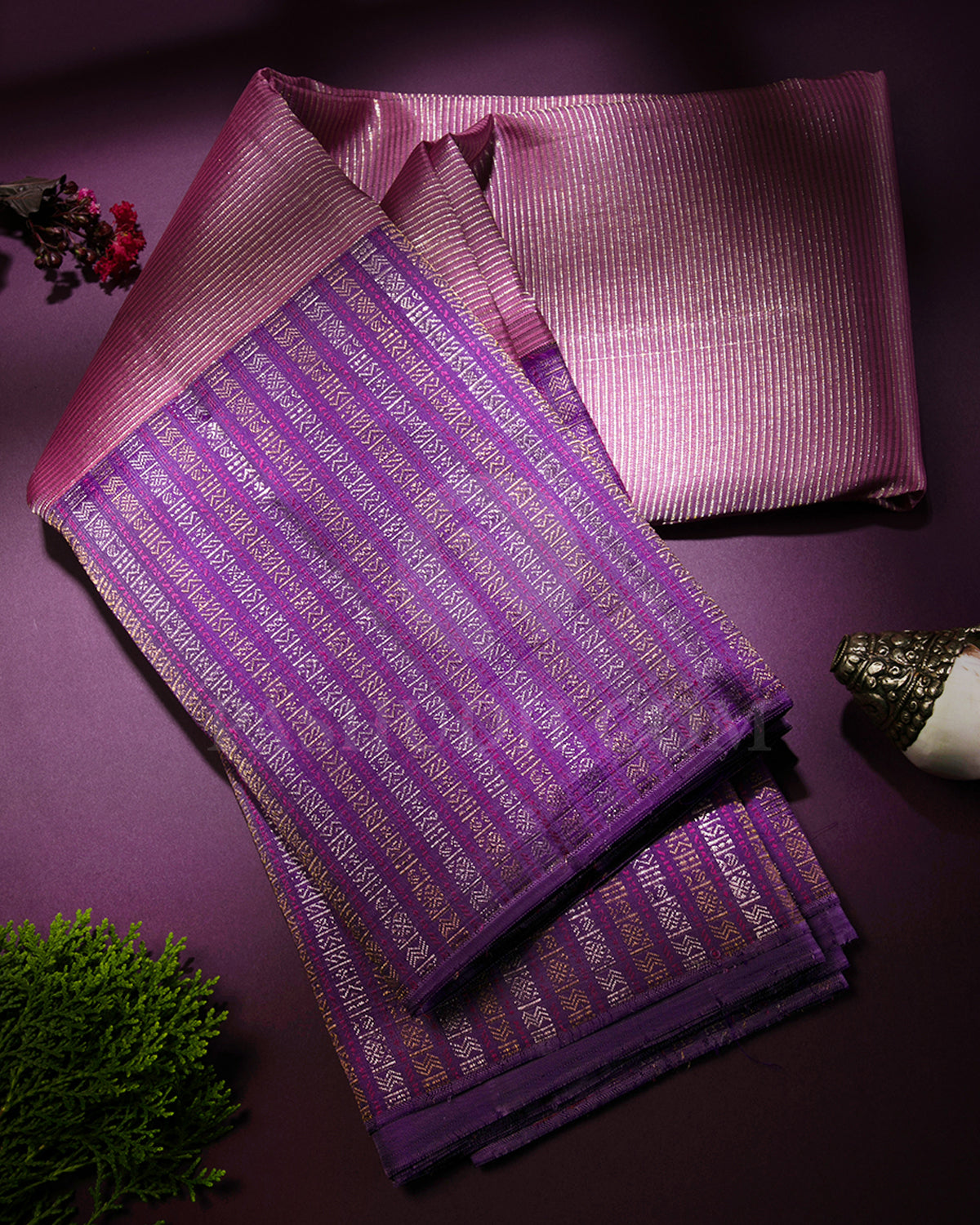 Baby Pink And Deep Lavender Kanjivaram Silk Saree - S1039(D)