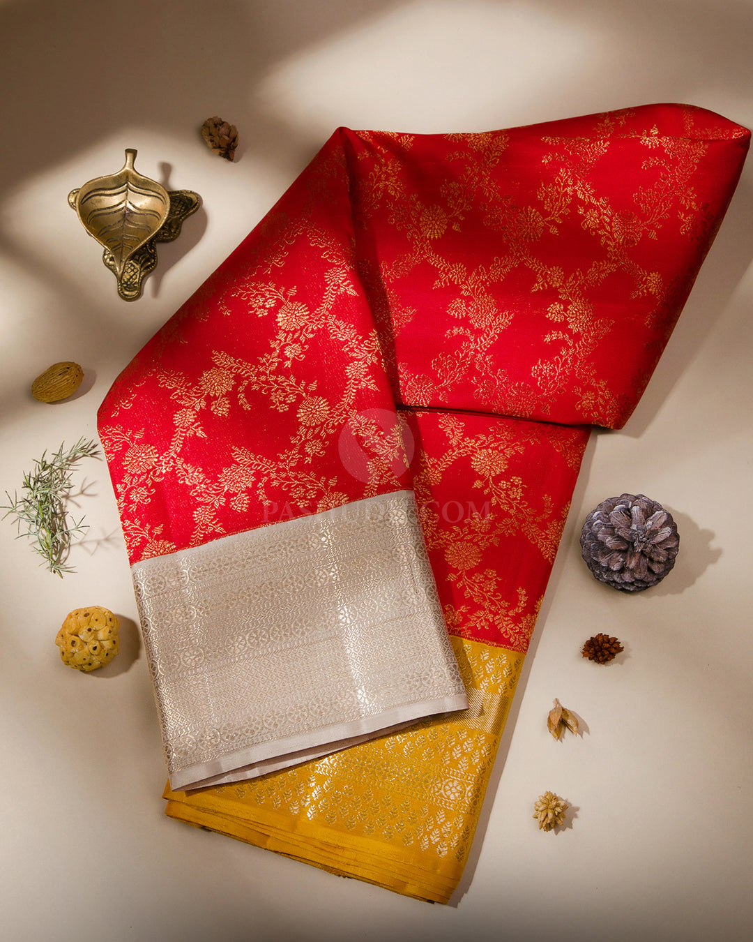 Red and Grey Ganga Jamuna Zari Kanjivaram Silk Saree  - S799 - View 1
