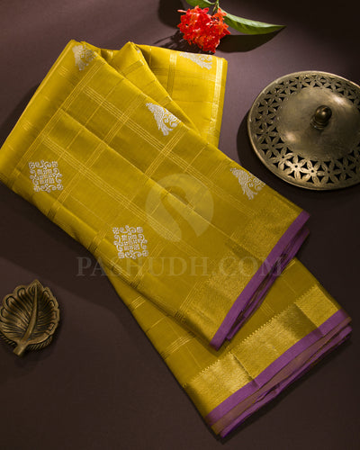 Tuscany Yellow And Lavender Traditional Kanjivaram Silk Saree 