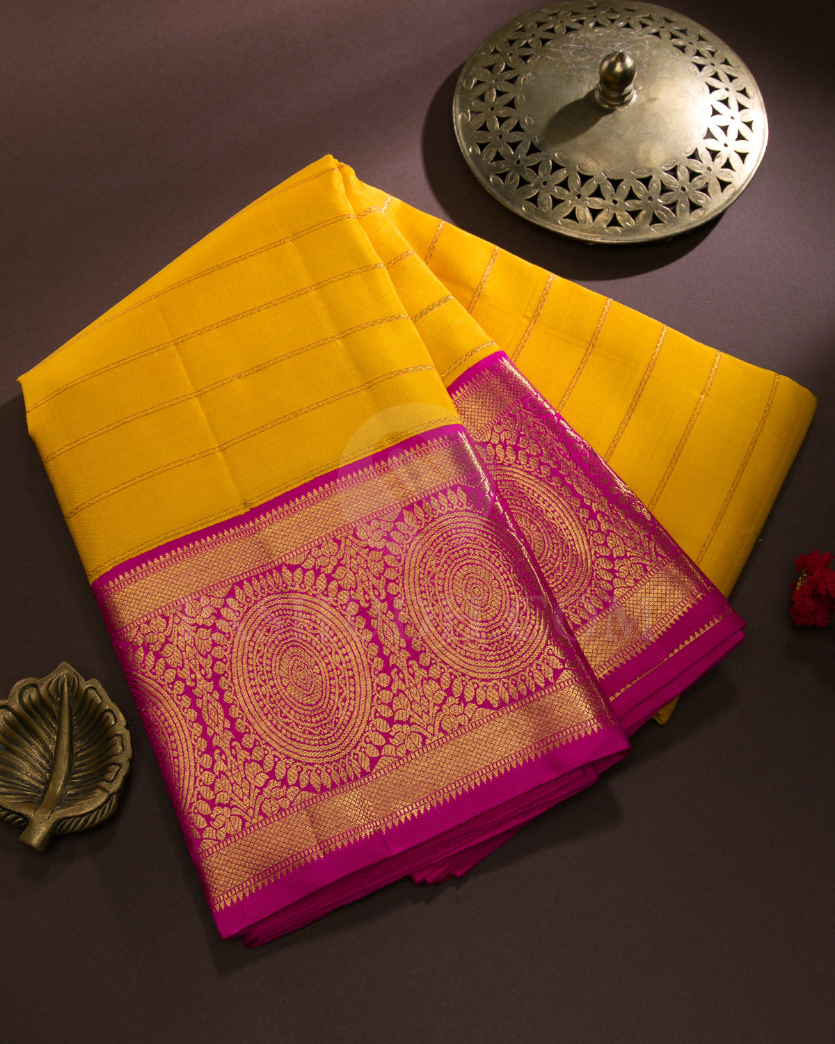 Bright Yellow And Rani Pink Traditional Kanjivaram Silk Saree - SVJ29