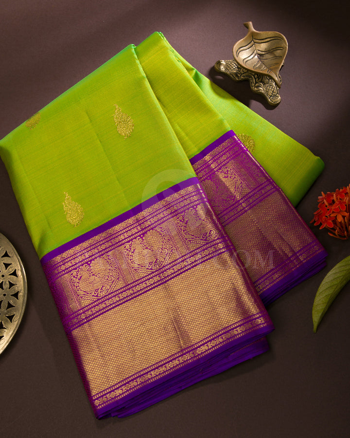 Parrot Green And Violet Traditional Kanjivaram Silk Saree - SVJ12