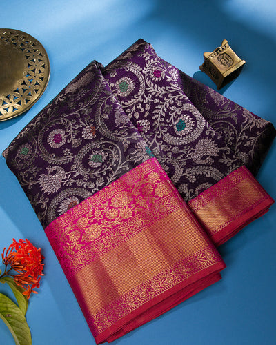 Royal Purple And Rani Pink Kanjivaram Silk Saree - S1197(B)