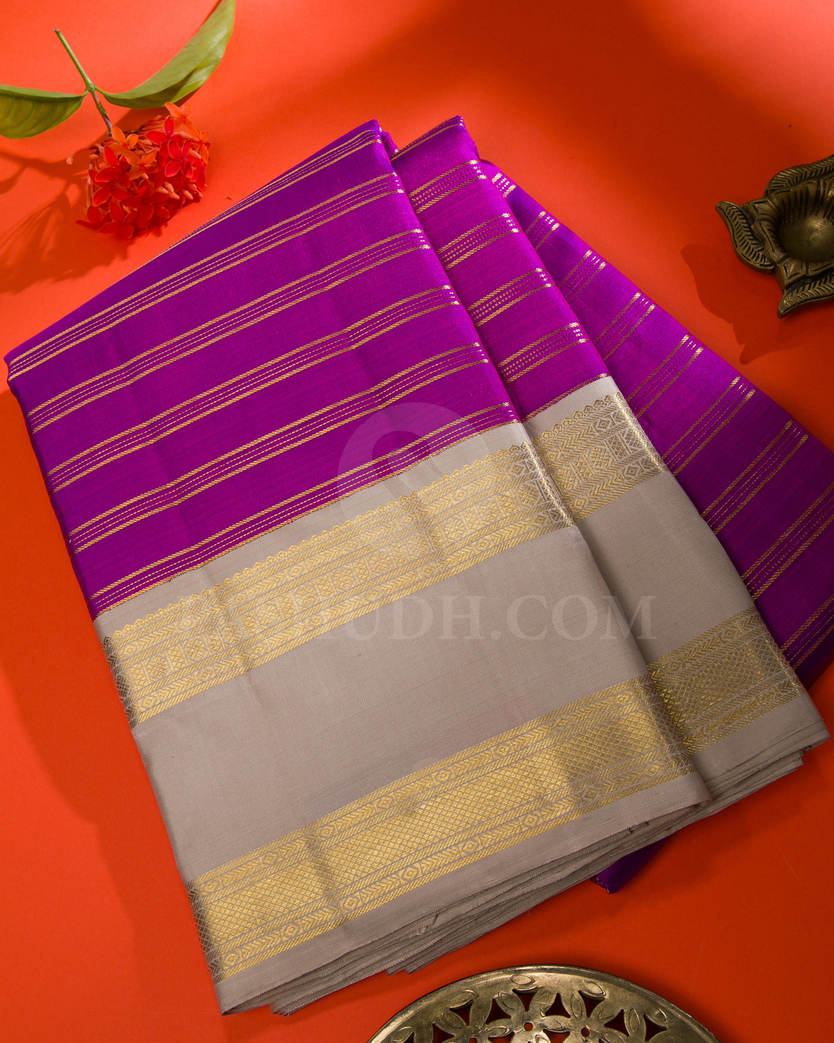 Violet And Cream Traditional Kanjivaram Silk Saree - SVJ27