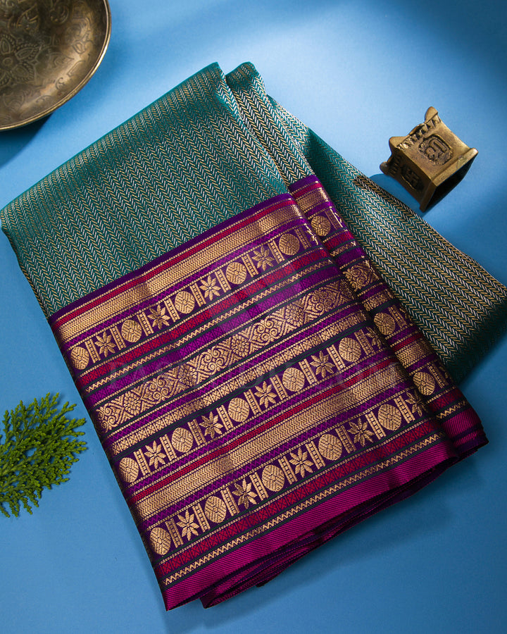 Peacock Green And Violet Kanjivaram Silk Saree - S1062(D)