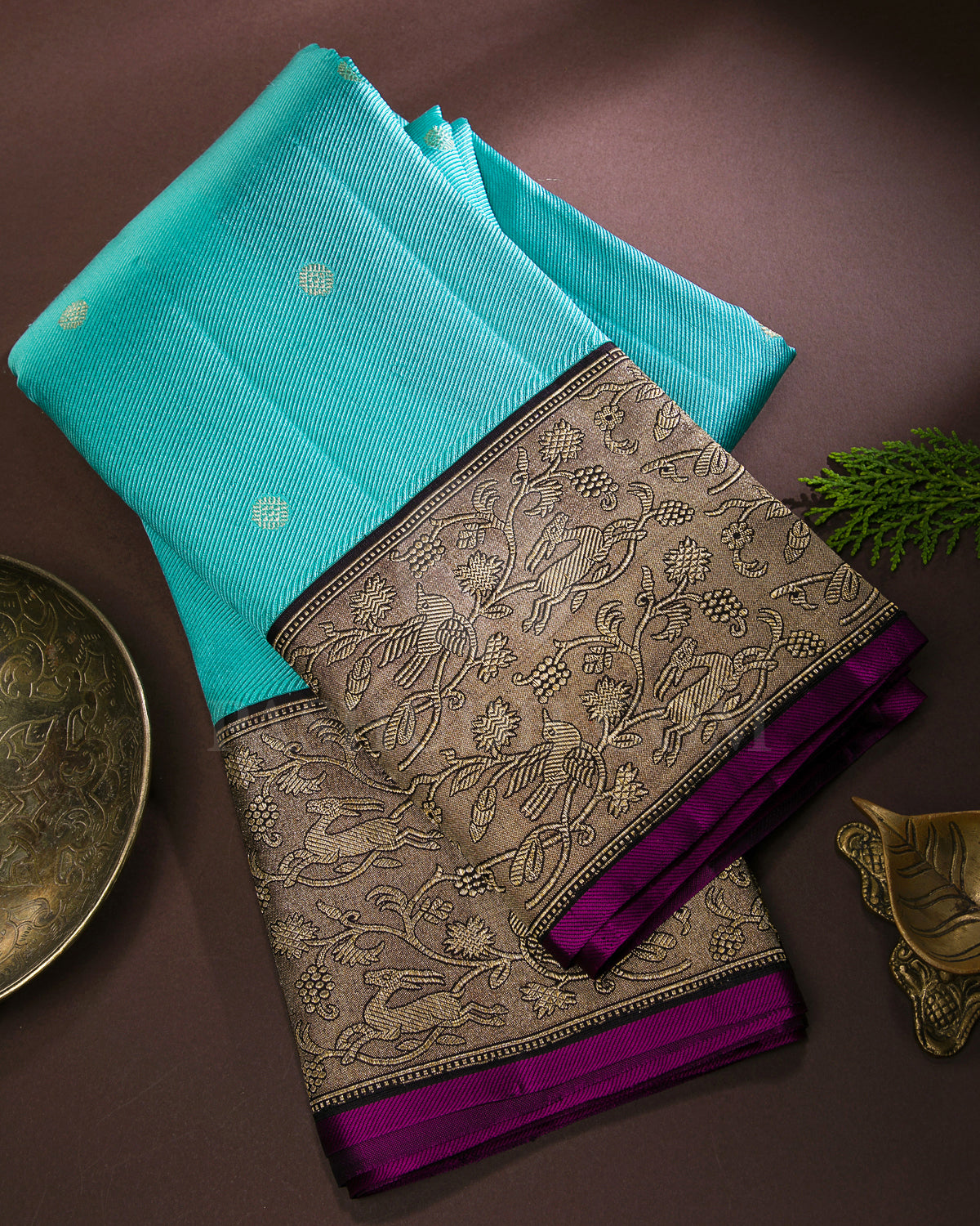 Sky Blue and Aubergine Kanjivaram Silk Saree - S1200(A)