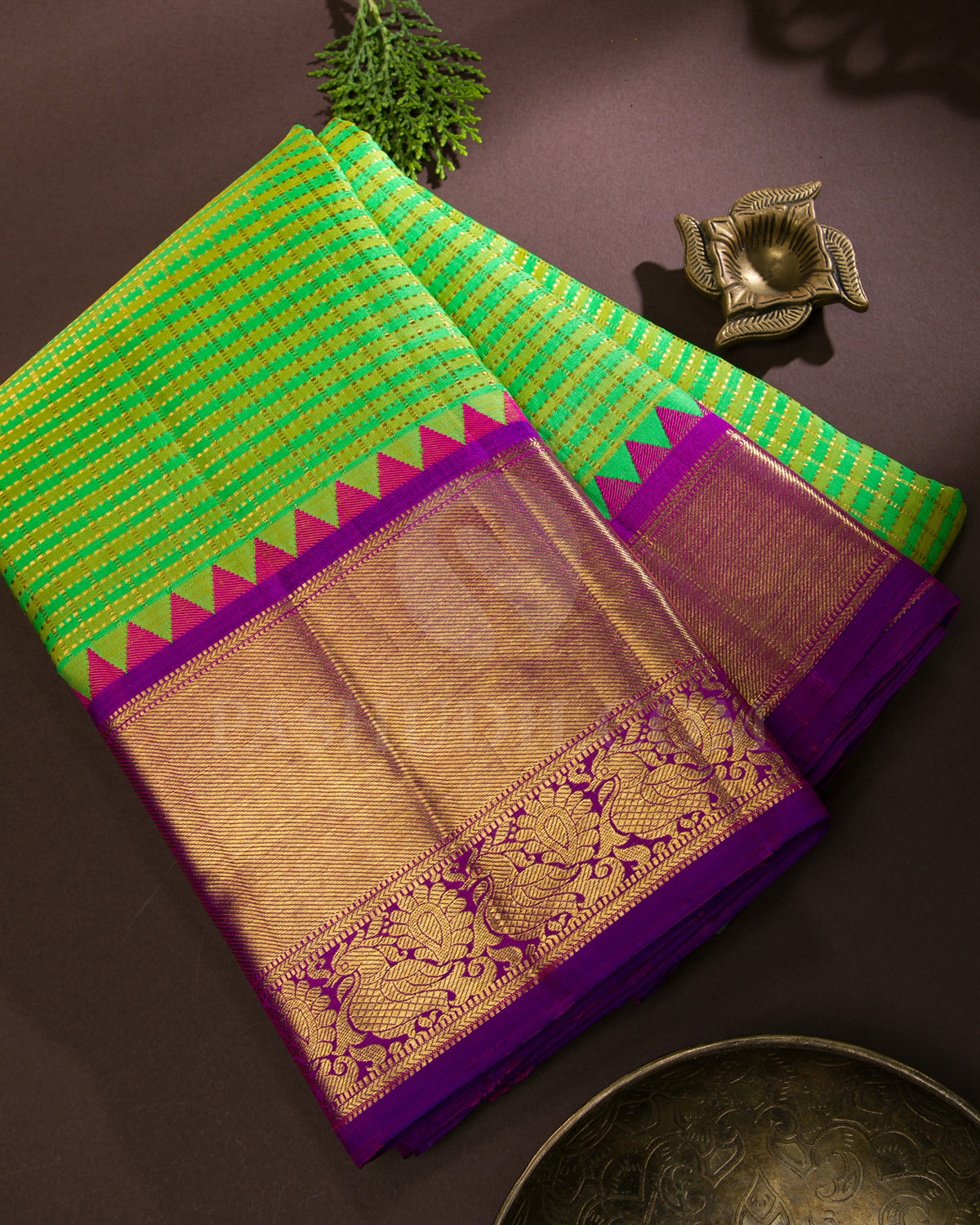 Parrot Green And Violet Traditional Kanjivaram Silk Saree - SVJ13