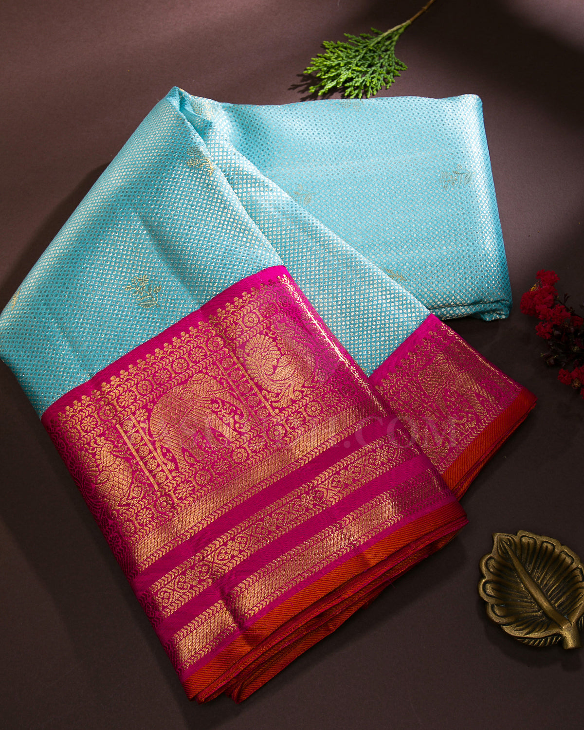 Sky Blue and Rani Pink Kanjivaram Silk Saree - S1265(A)