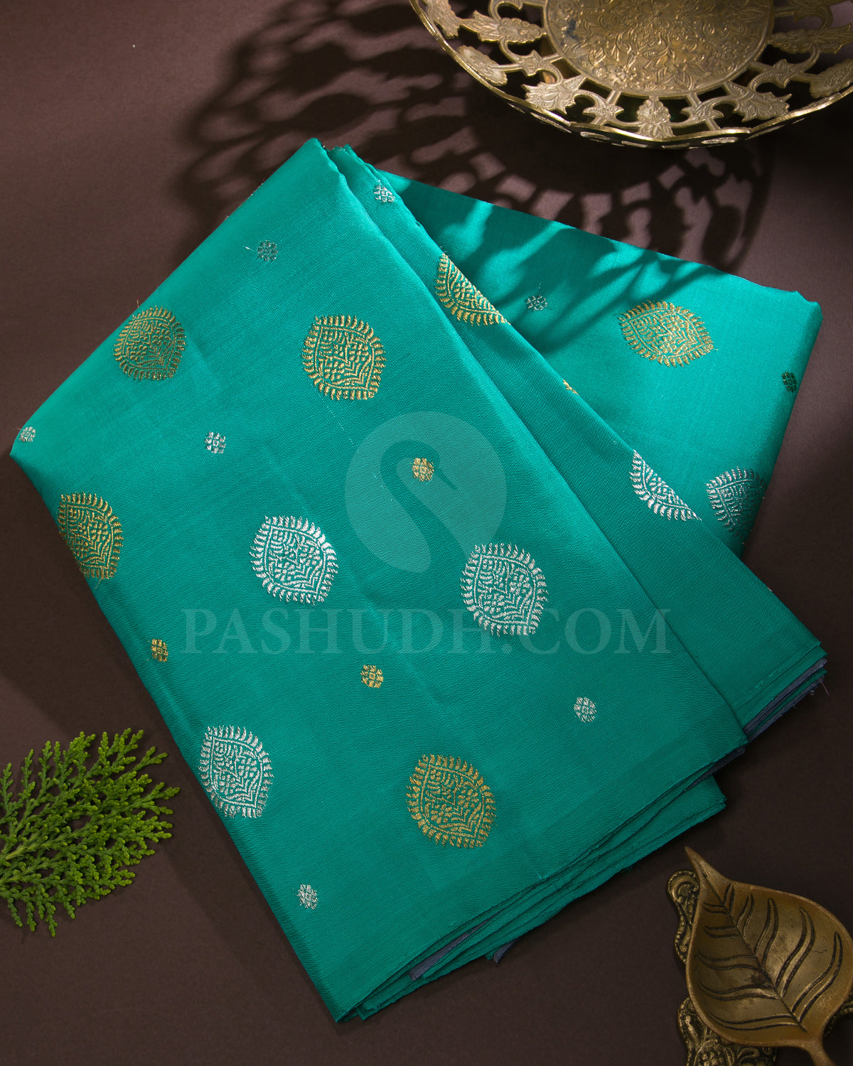 Sea Green and Grey Borderless Traditional Kanjivaram Silk Saree - SVJ26