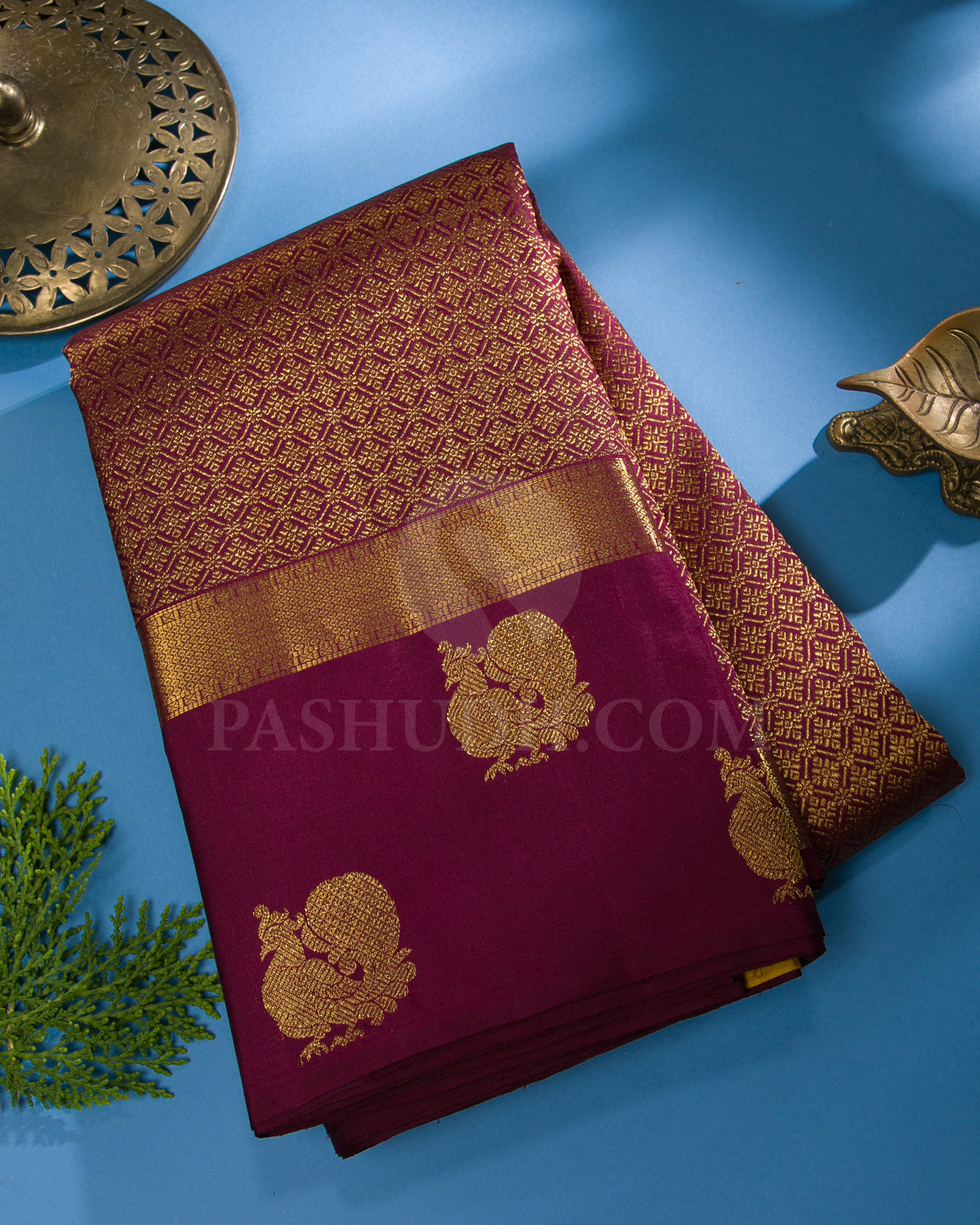 Arakku And Mustard Yellow Vintage Kanjivaram Silk Saree - SVJ9