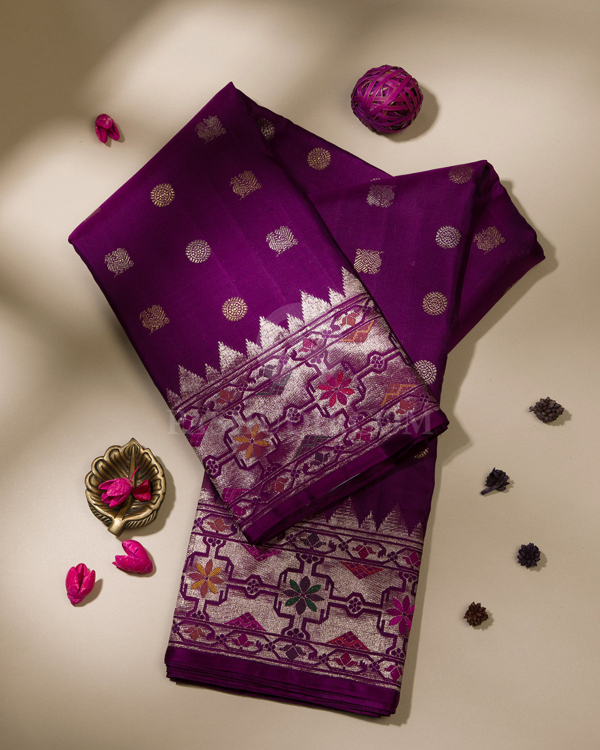 Purple Pure Zari Kanjivaram Silk Saree with Paithani Border - P137(A)