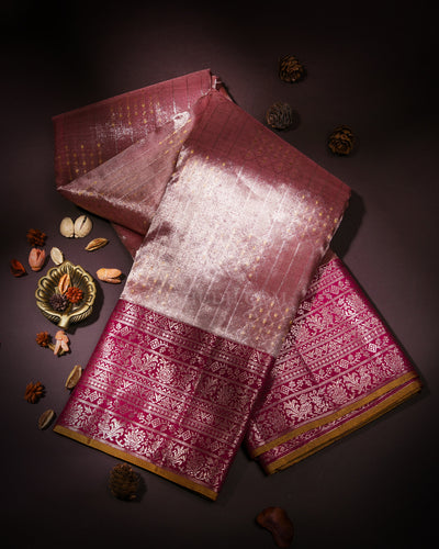 Mild Chocolate Brown & Plum Kanjivaram Silk Saree - S874
