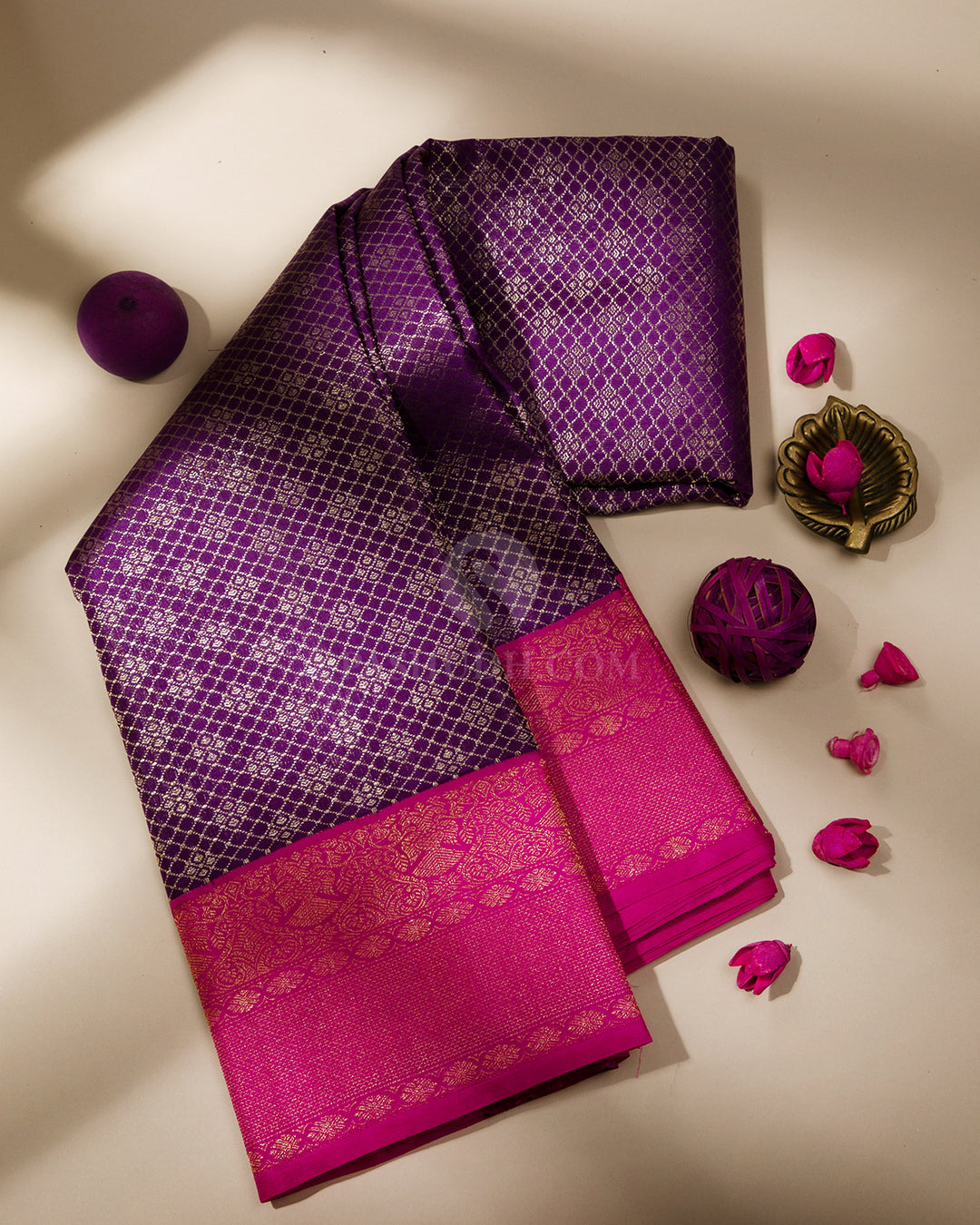 Indigo and Rose Pure Zari Kanjivaram Silk Saree - S732 - View 1