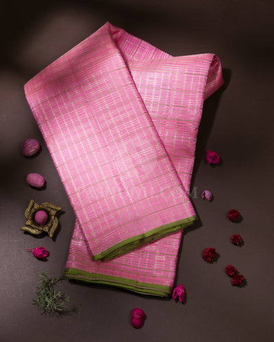Rose Pink & Parrot Green Kanjivaram Silk Saree - S1035(A) 