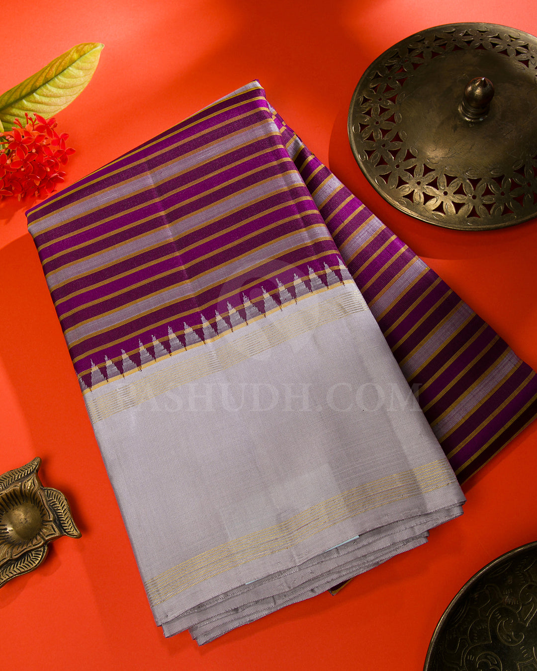 Multicolour and Grey Traditional Kanjivaram Silk Saree - AK7