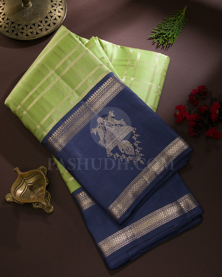 Elaichi Green and Dark Grey Traditional Kanjivaram Silk Saree - SVJ7