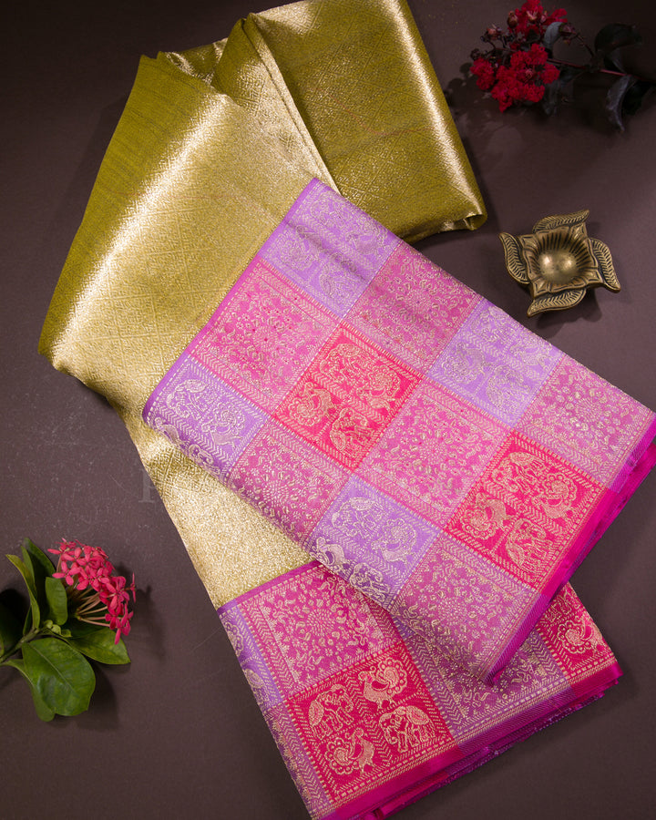 Gold And Muli-Pastel-Coloured Shimmer Tissue Kanjivaram Silk Saree - S1273(A)