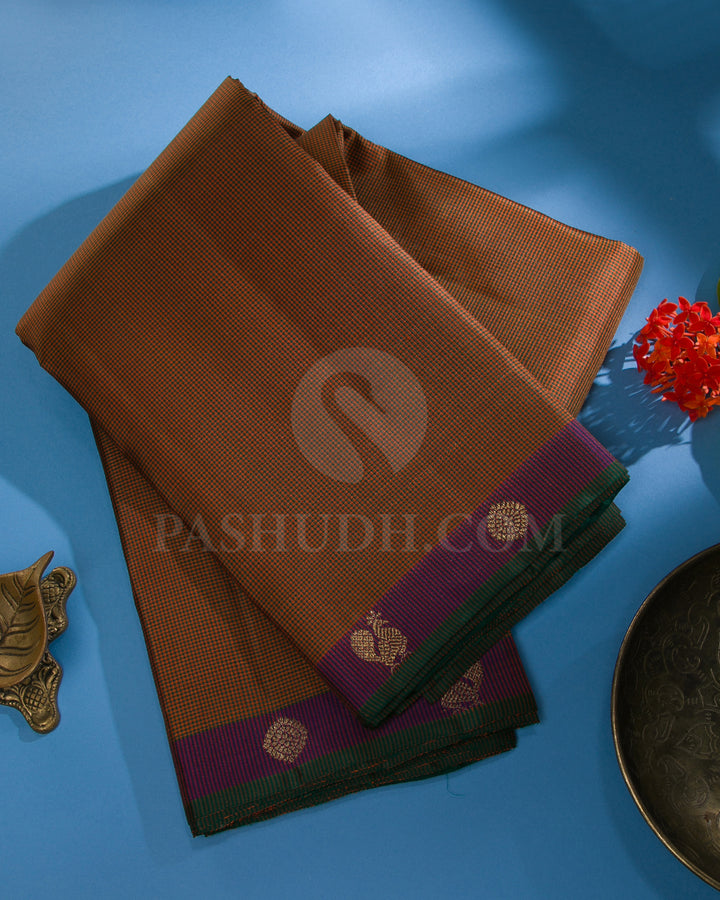 Green And Orange Checks , Pink and Purple Traditional Kanjivaram Silk Saree - K16