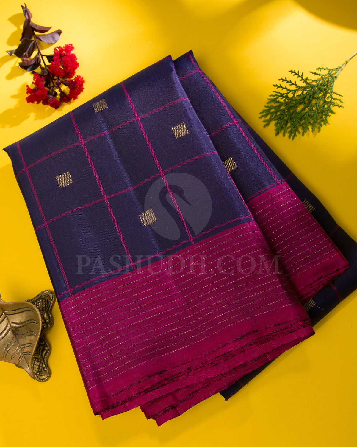 Deep Purple And Raspberry Pink Kanjivaram Silk Saree - K17