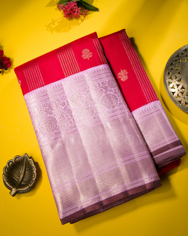 Red And Baby Pink Kanjivaram Silk Saree - S1270(A)