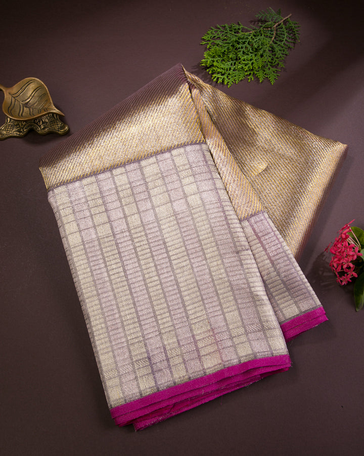 Gold, Pastels And Rani Pink Shimmer Organza Kanjivaram Silk Saree - S1291(A)