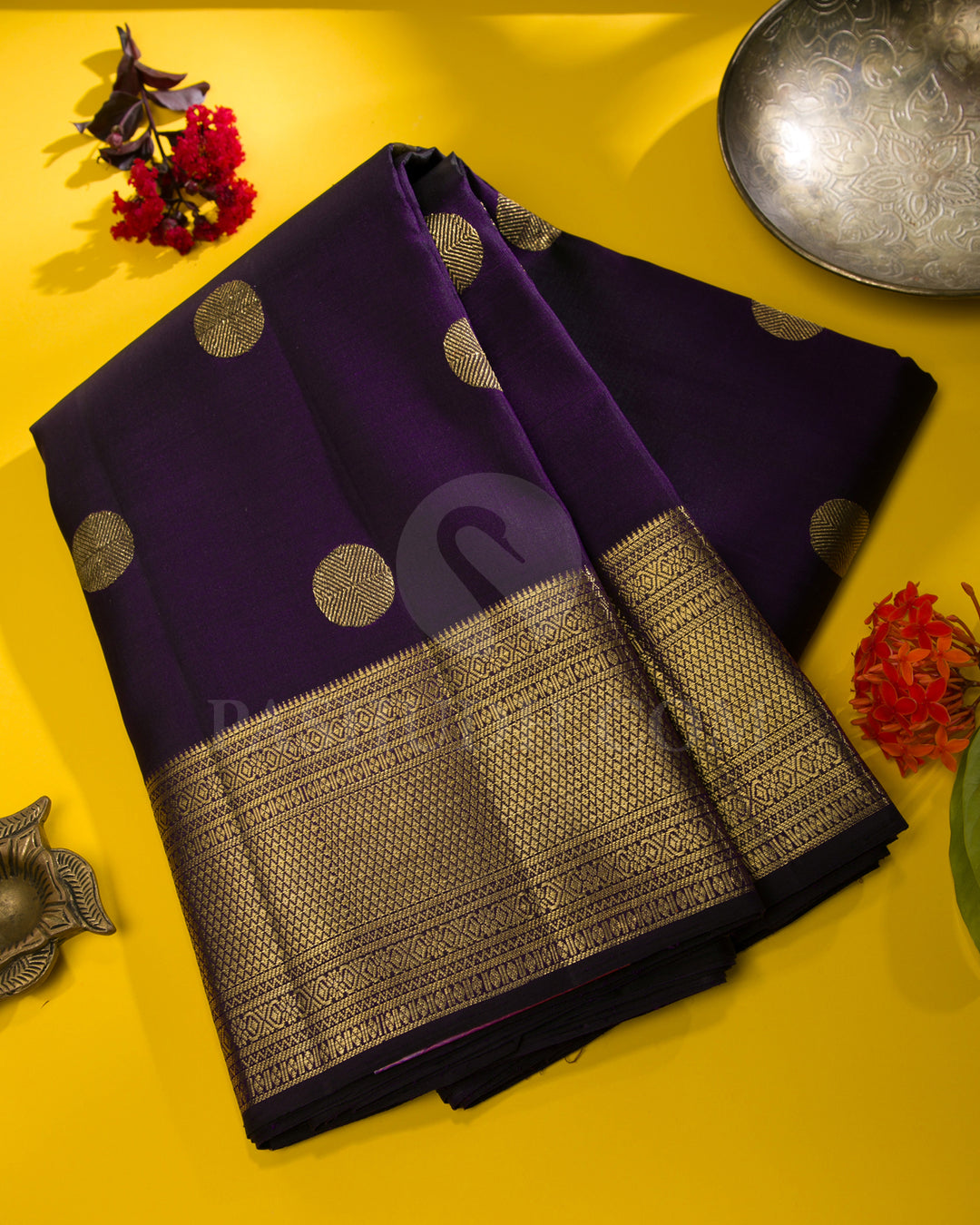 Deep Aubergine Traditional Kanjivaram Silk Saree - AK8