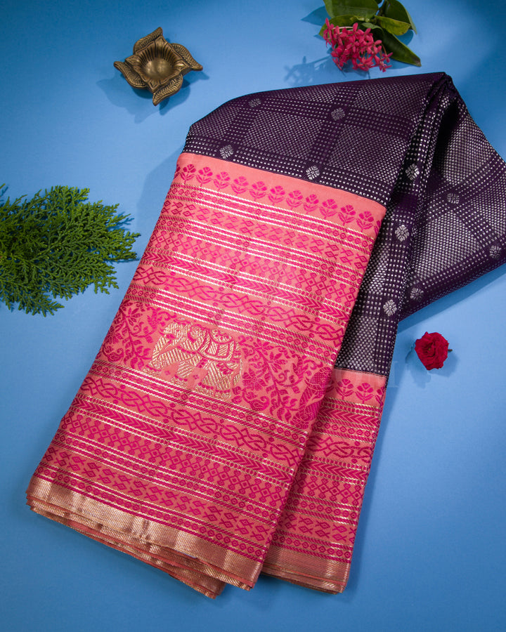 Purple and Peach Kanjivaram Silk Saree - S1275(A)