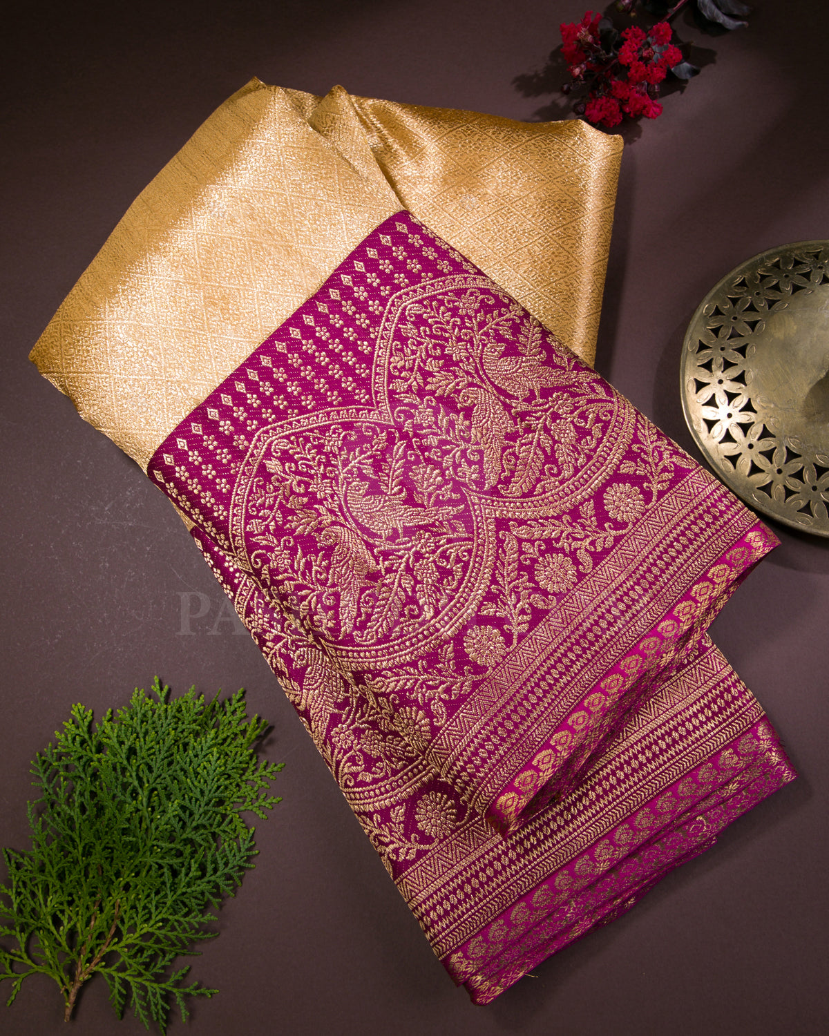 Gold And Violet Tissue Kanjivaram Silk Saree - S1278(A)