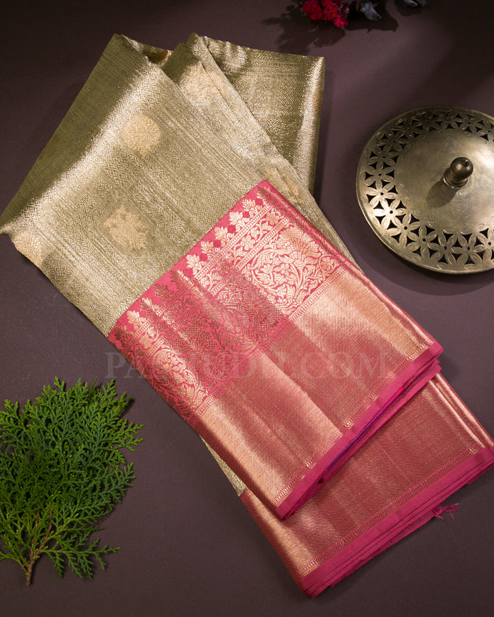 Gold Silver And Pink Organza Kanjivaram Silk Saree - S1294(A)
