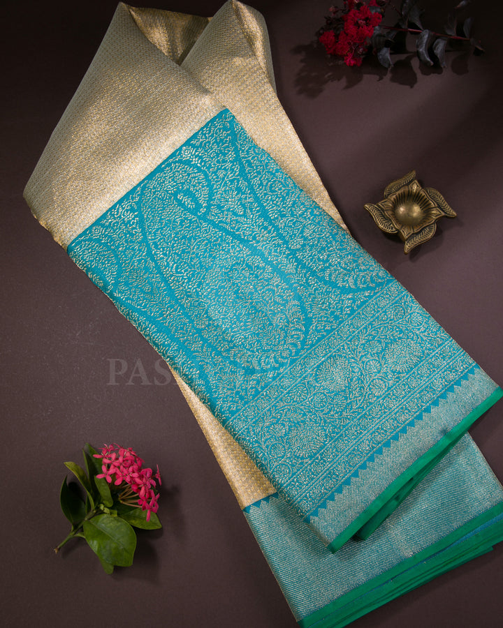 Gold And Anandha Blue Tissue Kanjivaram Silk Saree - S1287(A)