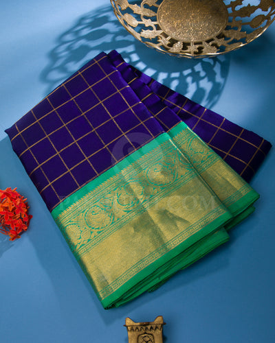 Navy Blue And Sea Green Traditional Kanjivaram Silk Saree - SVJ22