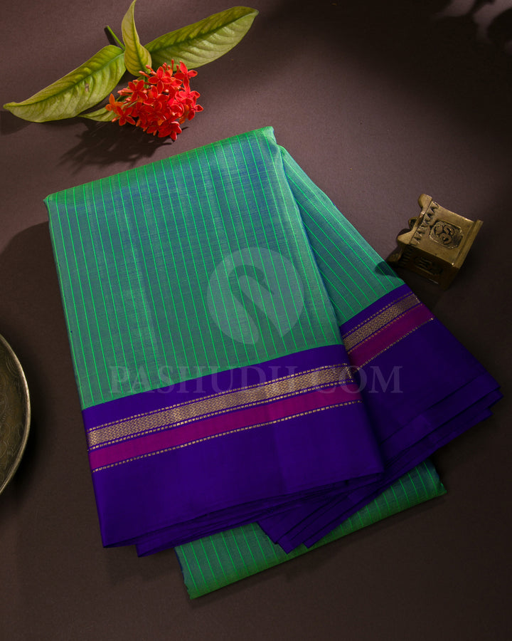 Light Green And Royal Blue Traditional Kanjivaram Silk Saree - SVJ28