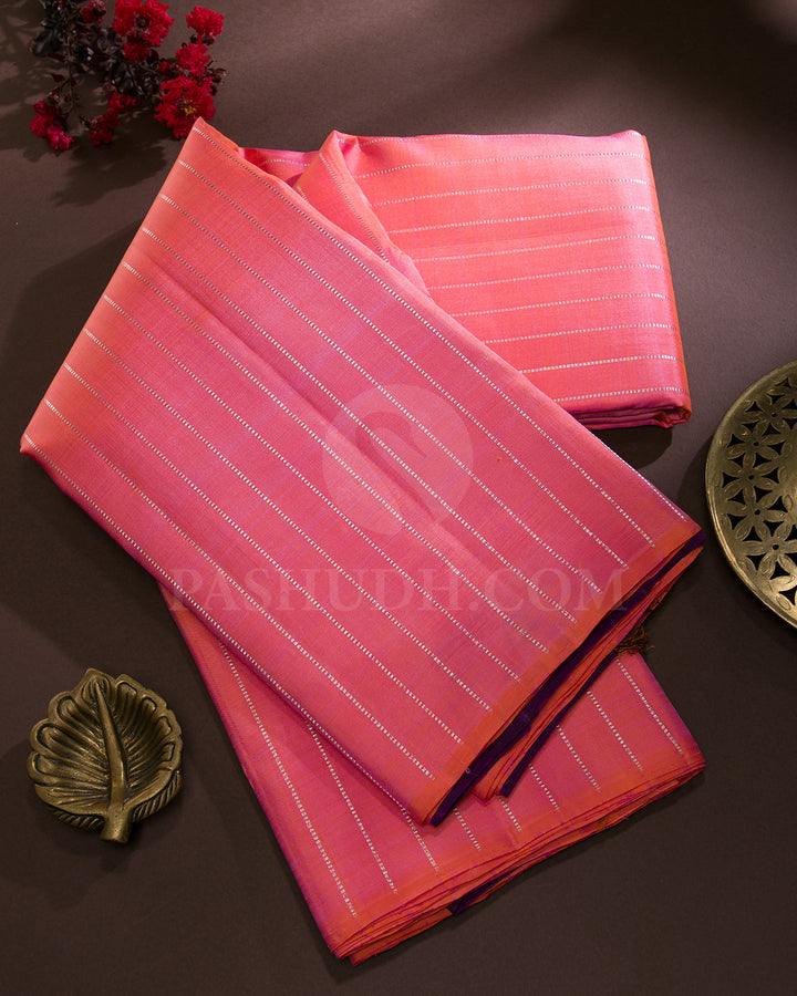 Orange Shot Pink And Purple Borderless Traditional Kanjivaram Silk Saree - SVJ16