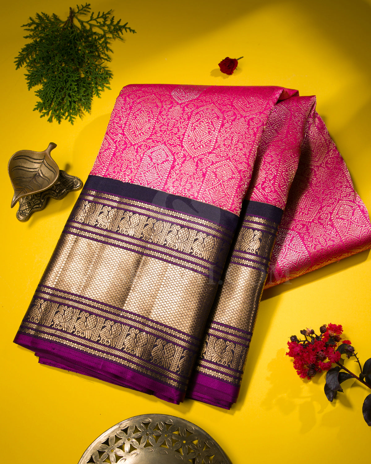 Rani Pink And Deep Aubergine Kanjivaram Silk Saree - S1269(A)