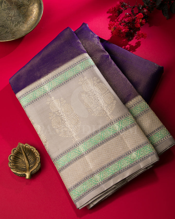 Purple And Grey Shimmer Kanjivaram Silk Saree - S1195(B)