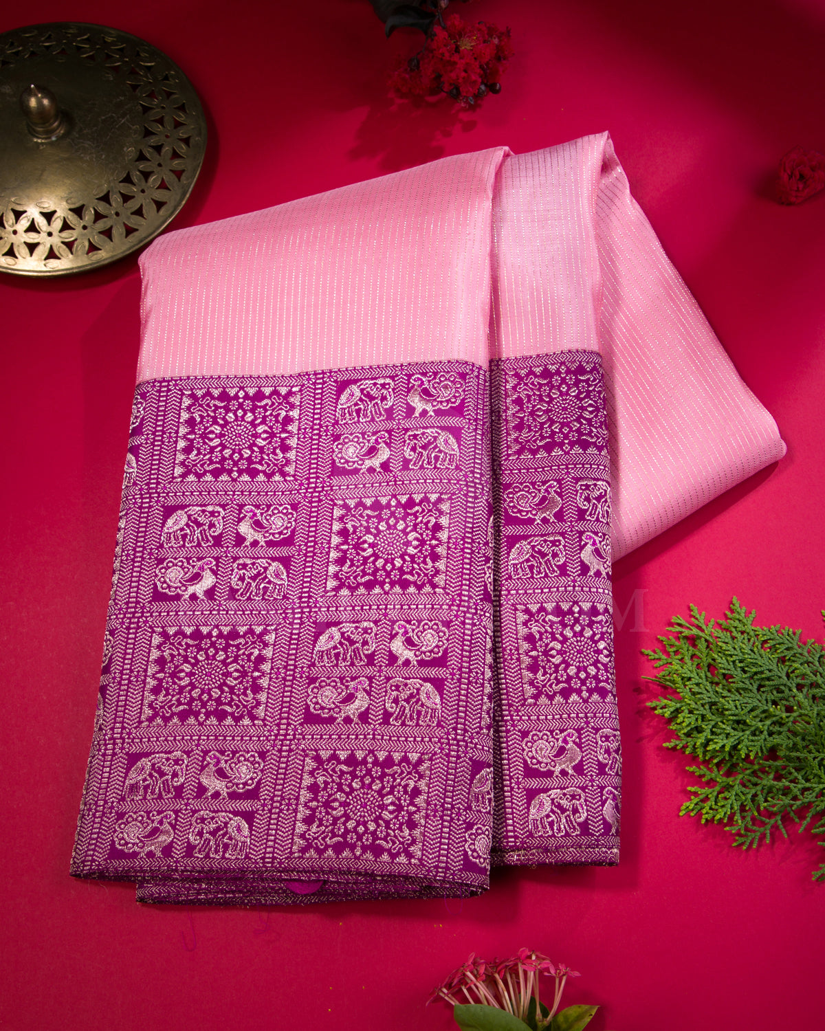 Baby Pink And Violet Kanjivaram Silk Saree - S1271(A)