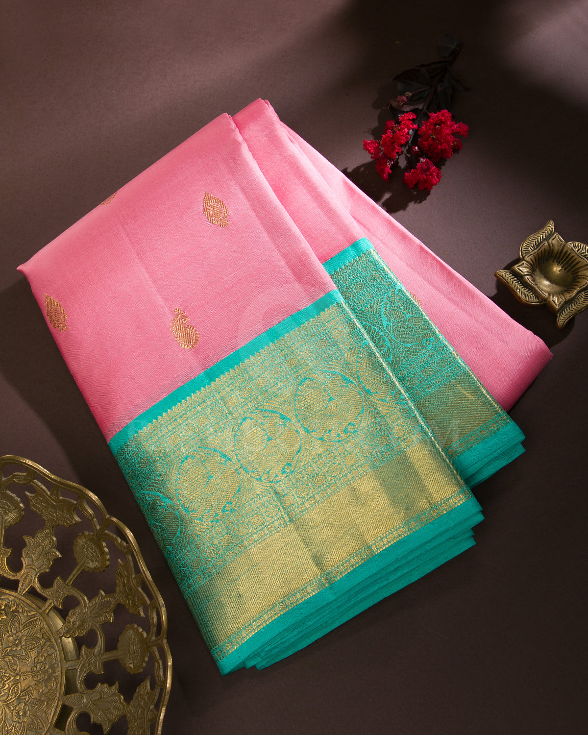 Baby Pink And Sky Blue Traditional Kanjivaram Silk Saree - SVJ33